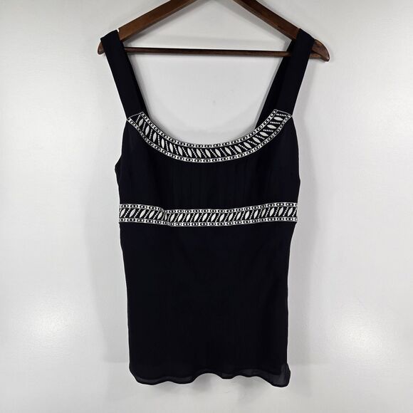 Ann Taylor Women's Size 10 Black White Embroidered Silk Tank Top NWT - Picture 1 of 7